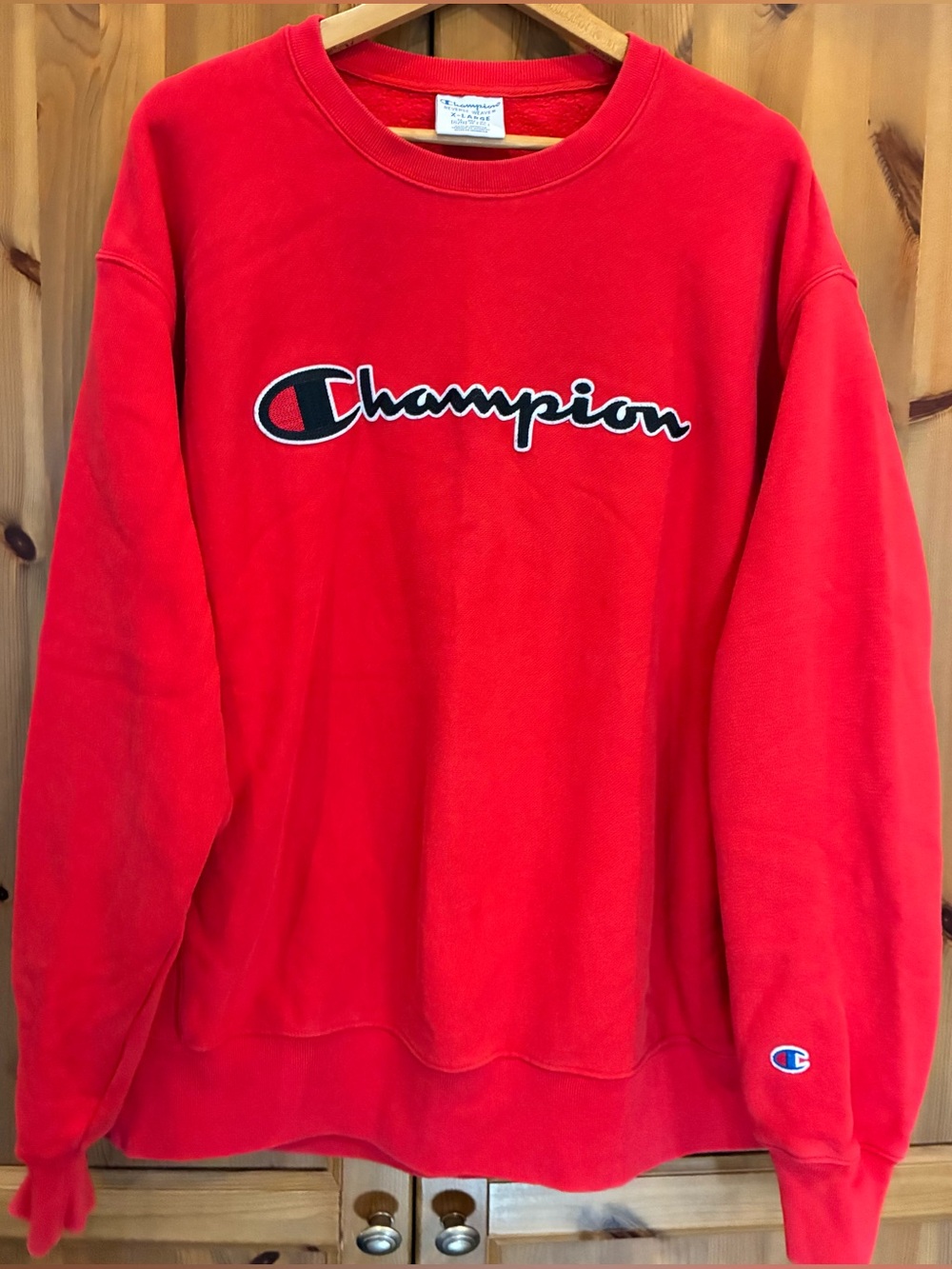 Champion Reverse Weave Heavyweight Red Crewneck Embroidered Logo Mens XL